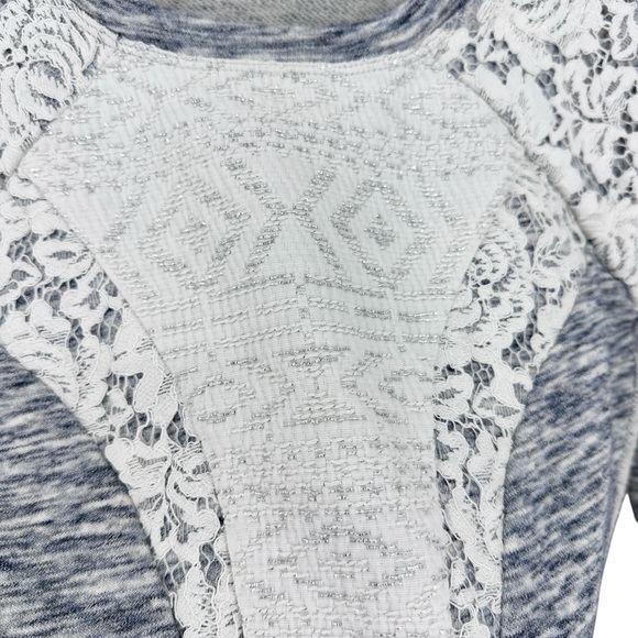 REBECCA TAYLOR Lace Insert Sweatshirt Gray White Silver - Picture 4 of 7